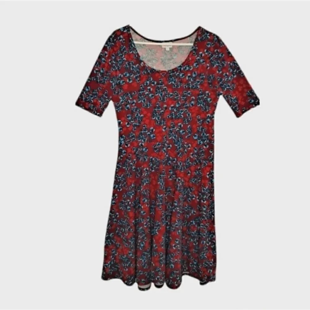Lularoe Nicole Midi Dress Red Blue Floral Large